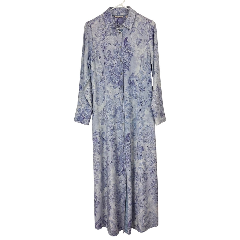 Soft Surroundings Blue Damask Floral Maxi Duster Dress Coastal Grandma Boho